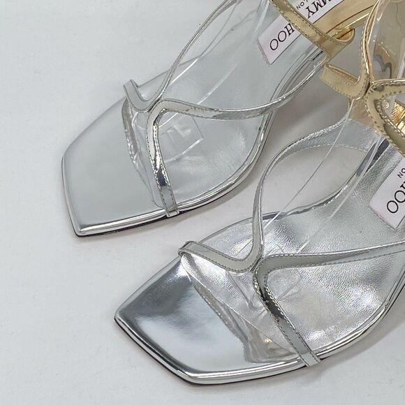 Jimmy Choo Azie 85MM Metallic Leather Sandals size 37 - Picture 5 of 13